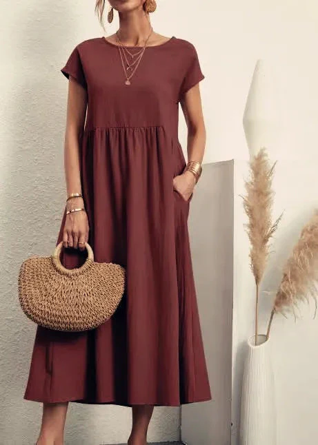 Solid Color Sleeveless Cotton and Linen Loose Pocket Dress - Image 11