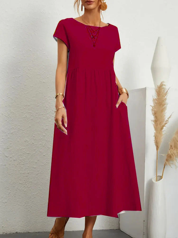 Solid Color Sleeveless Cotton and Linen Loose Pocket Dress - Image 12