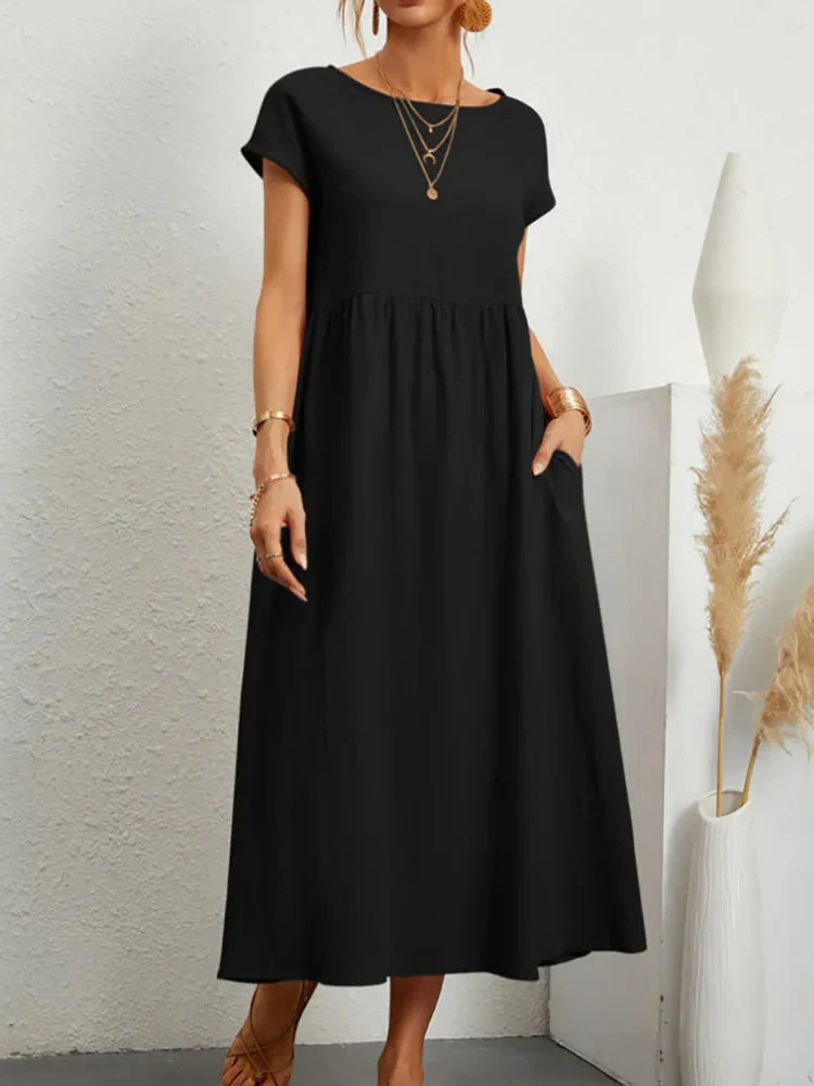 Solid Color Sleeveless Cotton and Linen Loose Pocket Dress - Image 13
