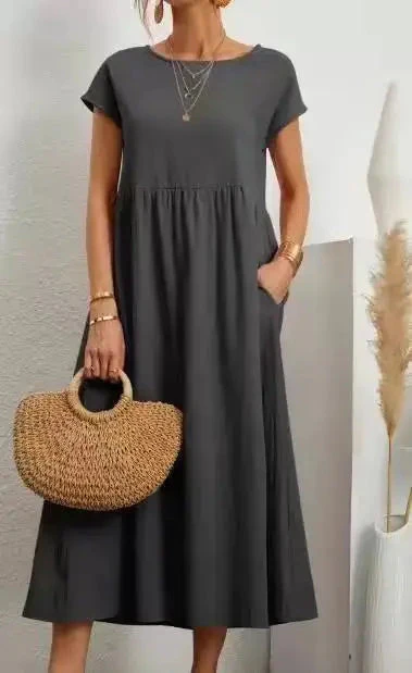 Solid Color Sleeveless Cotton and Linen Loose Pocket Dress - Image 15