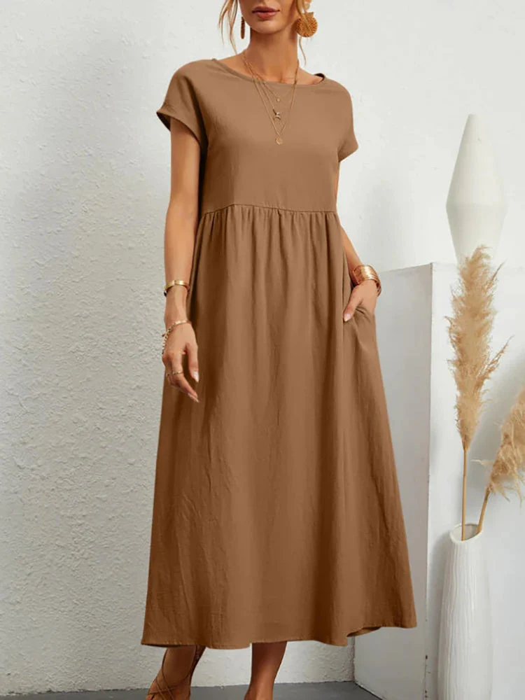 Solid Color Sleeveless Cotton and Linen Loose Pocket Dress - Image 19
