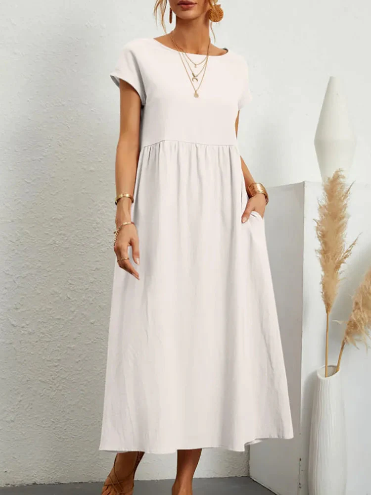 Solid Color Sleeveless Cotton and Linen Loose Pocket Dress - Image 5