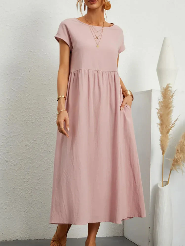 Solid Color Sleeveless Cotton and Linen Loose Pocket Dress - Image 6