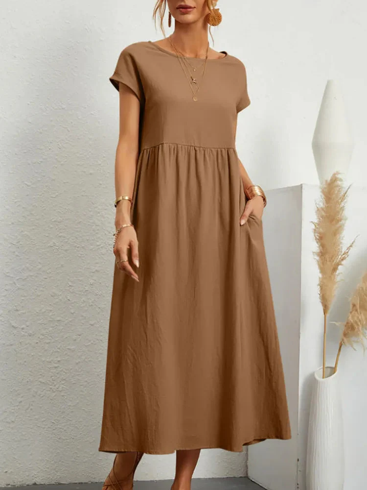 Solid Color Sleeveless Cotton and Linen Loose Pocket Dress - Image 7