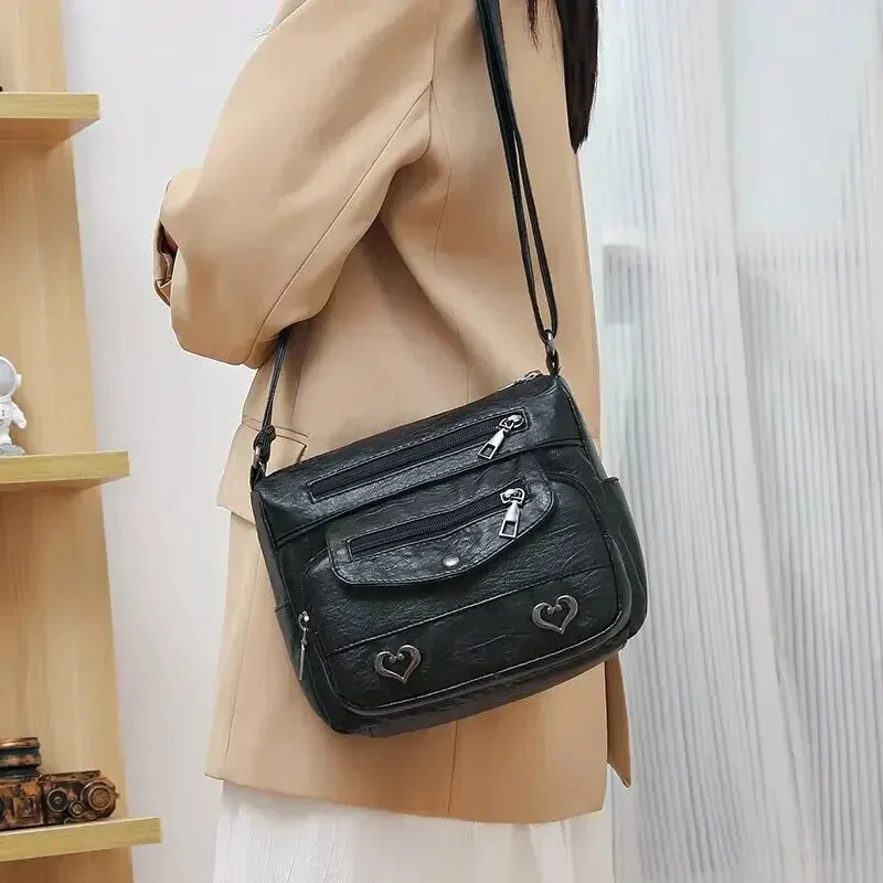 Vintage Women's Shoulder Bag, Soft Leather 'Love' Crossbody - Image 10